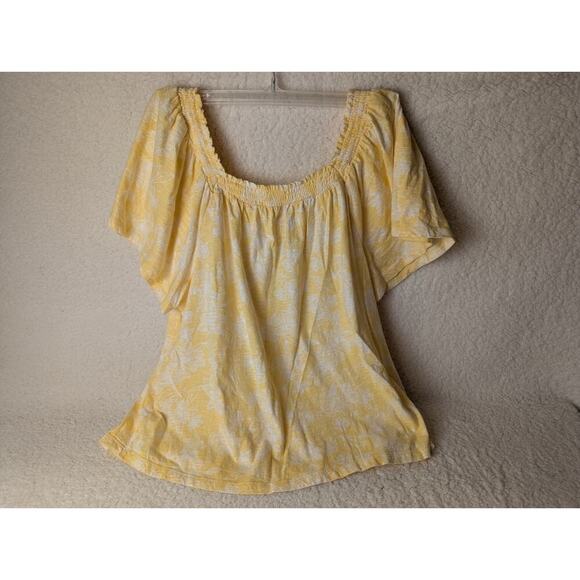 ST JOHN'S BAY PEASANT KNIT SHIRT ladies size OX yellow white floral elastic neck - Picture 2 of 7